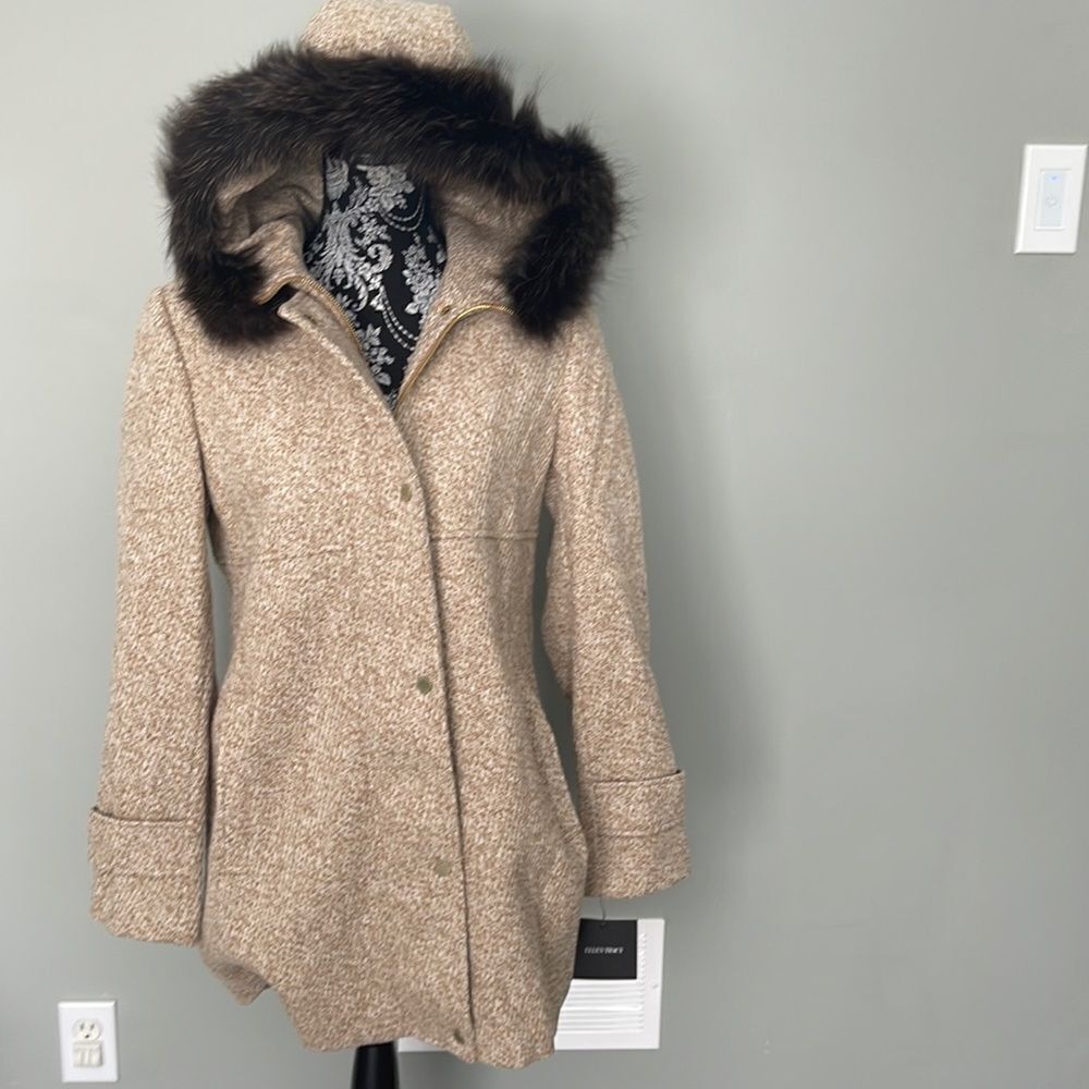 Ellen Tracy Wool Coat with Real Fox Hood